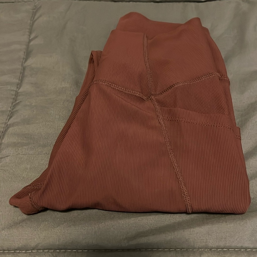 Wilo Chocolate Brown Ribbed Pocket Leggings Size Small